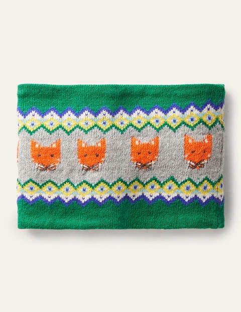 Snood cosy motif jacquard et renards - Vert forêt Snood cosy motif jacquard et renards - Vert forêt