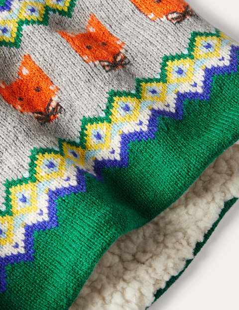 Snood cosy motif jacquard et renards - Vert forêt Snood cosy motif jacquard et renards - Vert forêt