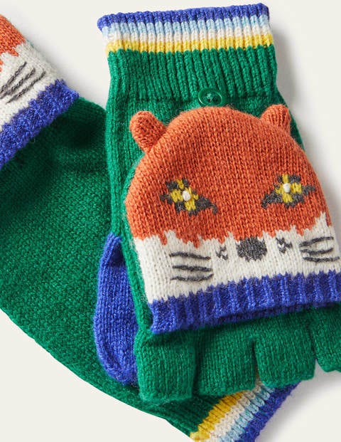 Fun Fox Mittens - Forest Green Fun Fox Mittens - Forest Green