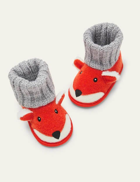 Chaussons bottillons en maille motif renard - Orange automnal Chaussons bottillons en maille motif renard - Orange automnal