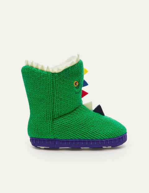 Knitted Dinosaur Slippers - Highland Green