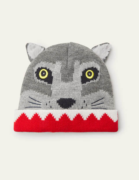 Gestrickte Wolfsmütze - Grau Meliert Gestrickte Wolfsmütze - Grau Meliert