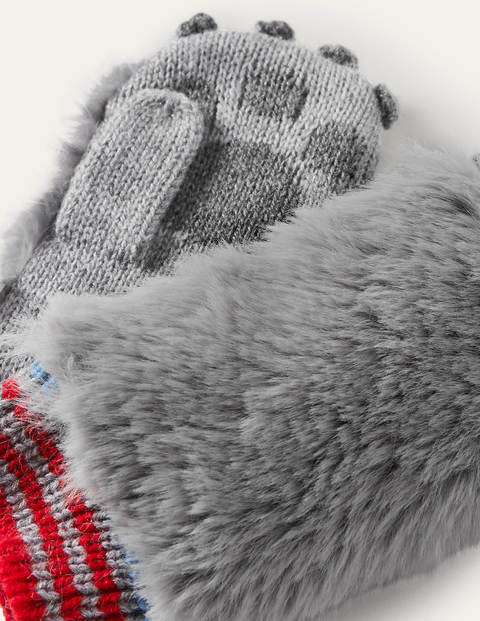 Wolf Knitted Mittens - Grey Marl