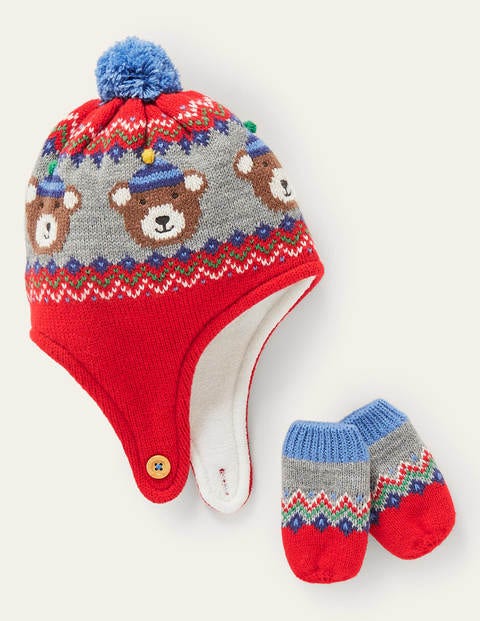 Strickset mit Bärenmotiv - Rot, Fair-Isle-Muster Strickset mit Bärenmotiv - Rot, Fair-Isle-Muster