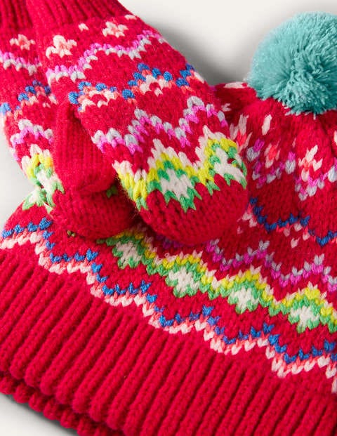 Set aus Fair-Isle-Mütze und Fäustlingen - Rockabilly-Rot Set aus Fair-Isle-Mütze und Fäustlingen - Rockabilly-Rot