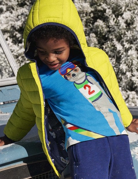 T-shirt à appliqué animal aux sports d'hiver - Suricate à ski bleu marocain