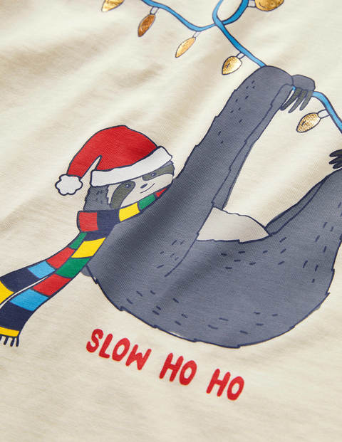 Festliches Raglan-Oberteil mit witzigem Spruch - Naturweiß/Rot, Slow Ho-Ho Festliches Raglan-Oberteil mit witzigem Spruch - Naturweiß/Rot, Slow Ho-Ho