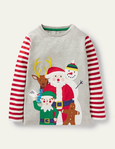 Festive Appliqué Tee - Grey Marl Santas Friends Festive Appliqué Tee - Grey Marl Santas Friends