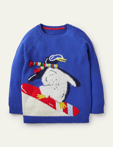 Festive Graphic Crew Sweater - Brillaint Blue Penguin Festive Graphic Crew Sweater - Brillaint Blue Penguin