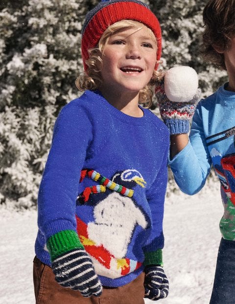 Rundhalspullover mit Weihnachtsmotiv - Blitzblau, Pinguin