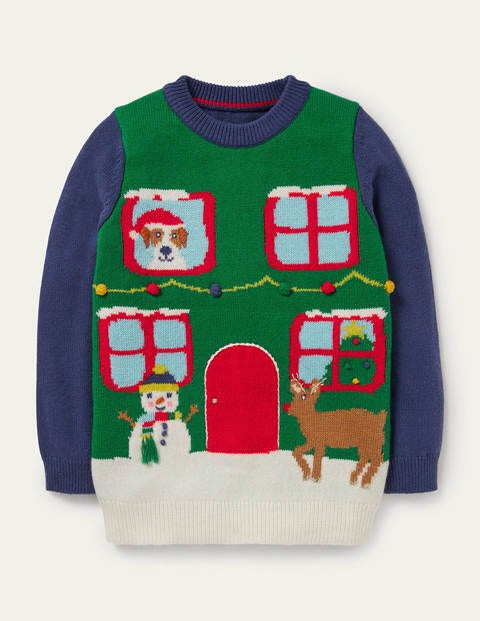 Festive Graphic Crew Jumper - Highland Green Sprout House