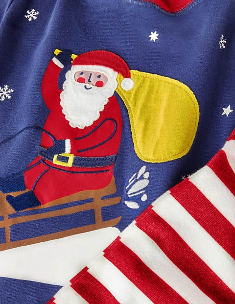 Anliegender langer Schlafanzug mit Applikation - Segelblau, Weihnachtsmann Anliegender langer Schlafanzug mit Applikation - Segelblau, Weihnachtsmann