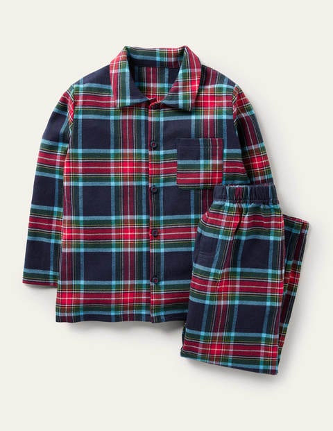 Gemütliches Webschlafanzug-Set - Schuluniform-Navy/Rockabilly-Rot Gemütliches Webschlafanzug-Set - Schuluniform-Navy/Rockabilly-Rot