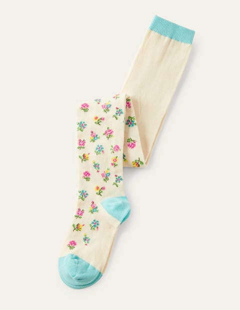 Patterned Tights - Ivory Patchwork Floral
