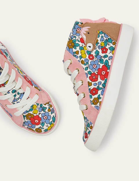 Fröhliche hochgeschnittene Turnschuhe - Bunt, Blumen/Pferd Fröhliche hochgeschnittene Turnschuhe - Bunt, Blumen/Pferd