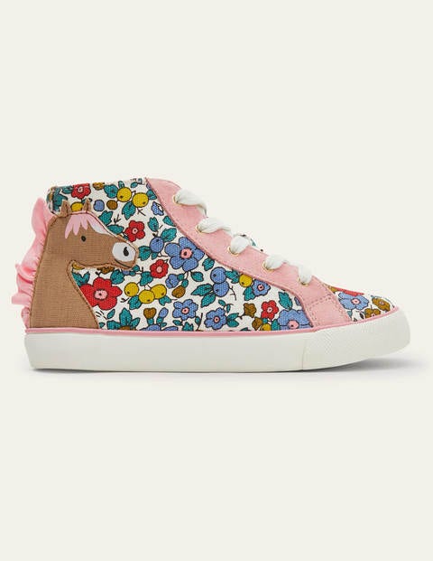 Fröhliche hochgeschnittene Turnschuhe - Bunt, Blumen/Pferd Fröhliche hochgeschnittene Turnschuhe - Bunt, Blumen/Pferd