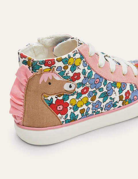 Fröhliche hochgeschnittene Turnschuhe - Bunt, Blumen/Pferd Fröhliche hochgeschnittene Turnschuhe - Bunt, Blumen/Pferd