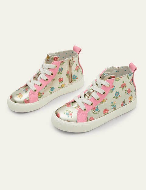 Leather High Top Trainers - Floral Metallic Leather