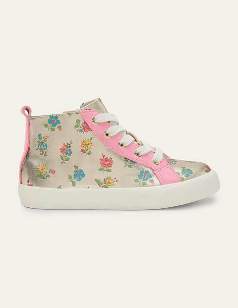 Leather High Top Sneakers - Floral Metallic Leather