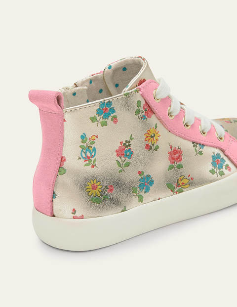 Leather High Top Sneakers - Floral Metallic Leather Leather High Top Sneakers - Floral Metallic Leather