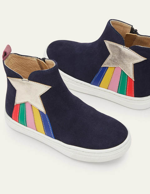 Suede Novelty Boots - College Navy Rainbow Star