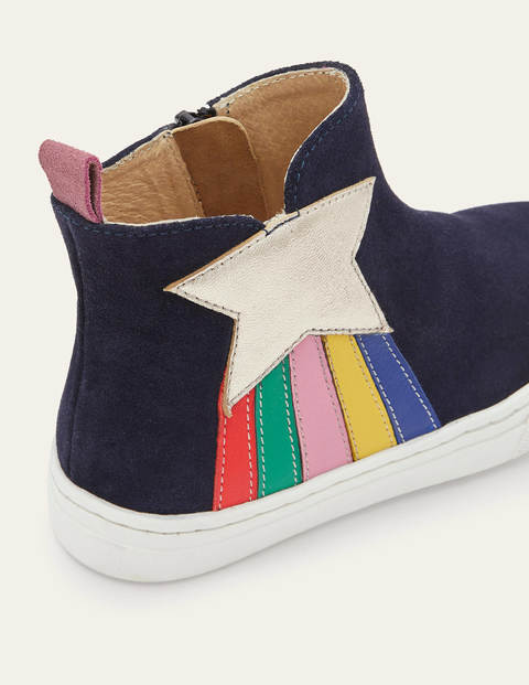 Originelle Veloursleder-Boots - Schuluniform-Navy, Regenbogen mit Stern Originelle Veloursleder-Boots - Schuluniform-Navy, Regenbogen mit Stern