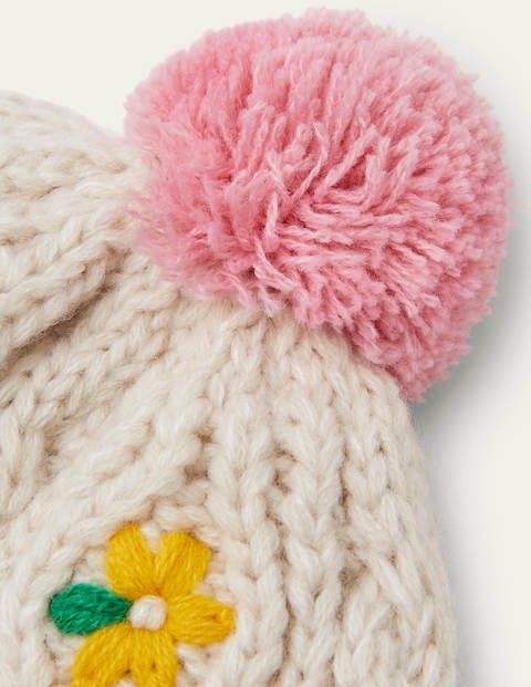 Embroidered Knitted Hat - Ecru Marl Embroidered Knitted Hat - Ecru Marl