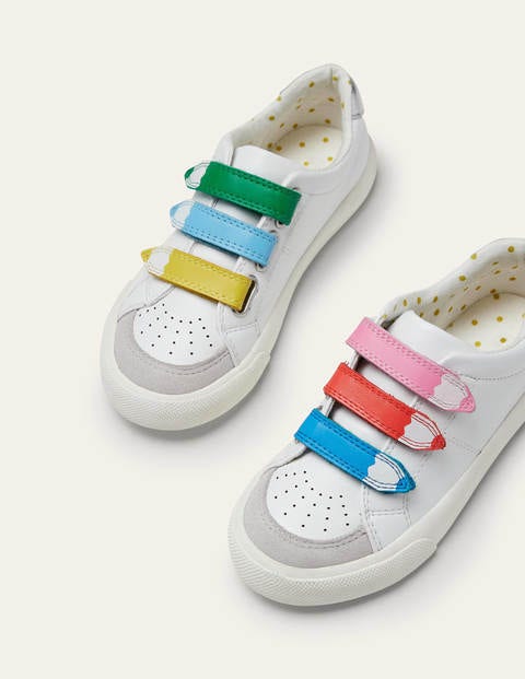 3 Strap Low Top Sneakers - White Rainbow Pencil