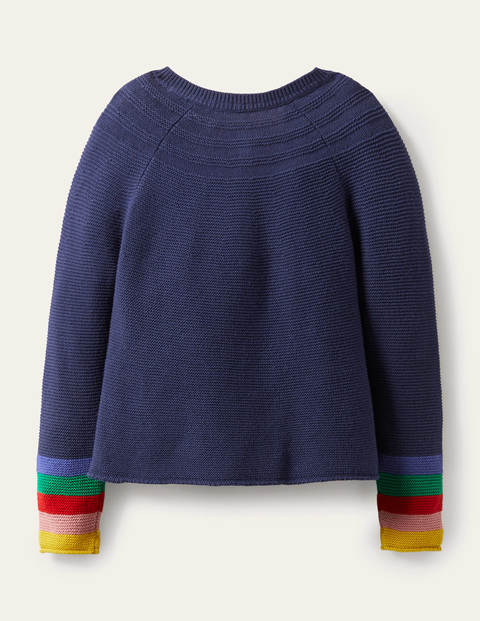 Cotton Cashmere Mix Cardigan - College Navy Rainbow Cotton Cashmere Mix Cardigan - College Navy Rainbow