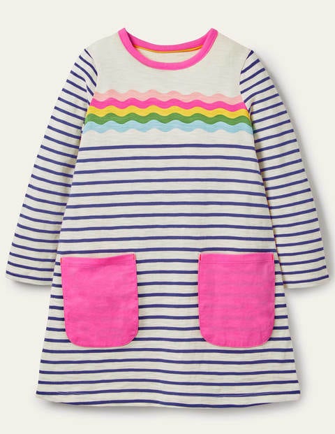 Fröhliches Jerseykleid mit Tasche - Ivory/Navy Rainbow Wave Fröhliches Jerseykleid mit Tasche - Ivory/Navy Rainbow Wave