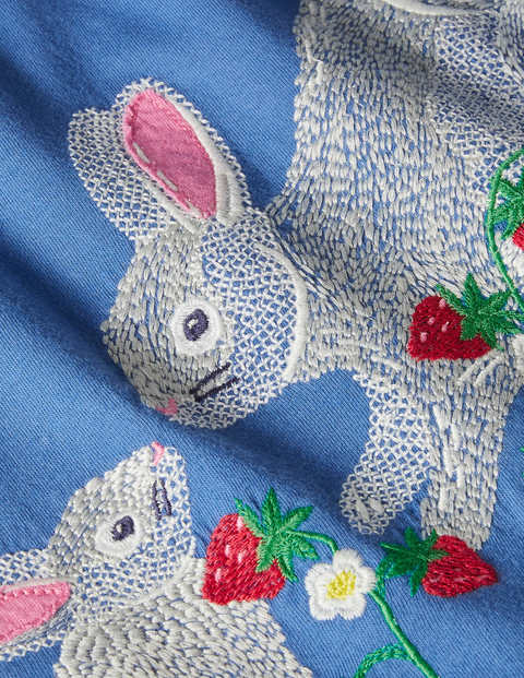 T-Shirt mit Superstitch - Elisabethanisches Blau, Hasen T-Shirt mit Superstitch - Elisabethanisches Blau, Hasen