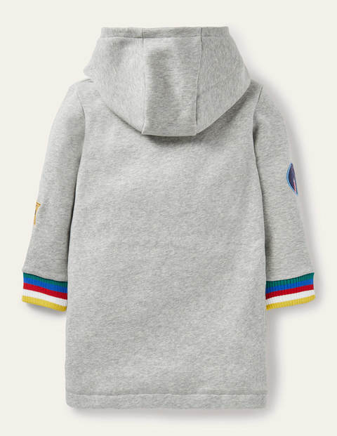 Cosy Hooded Sweatshirt Dress - Grey Marl Badges Cosy Hooded Sweatshirt Dress - Grey Marl Badges