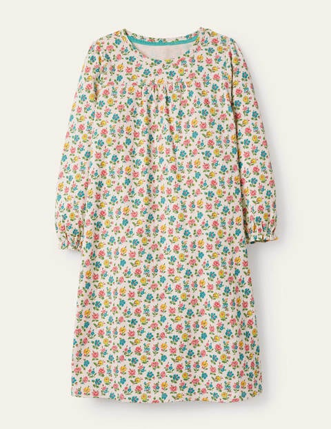 Printed Long-sleeved Nightgown - Ivory Patchwork Floral