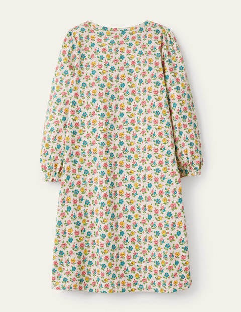 Printed Long-sleeved Nightgown - Ivory Patchwork Floral