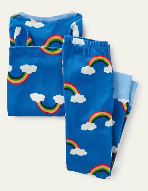 Im Dunkeln leuchtender Schlafanzug mit anliegender Passform - Marokkoblau, Regenbogen mit Wolken