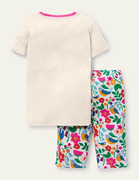 Snug Short John Pyjamas - Ivory Garden Birds Snug Short John Pyjamas - Ivory Garden Birds