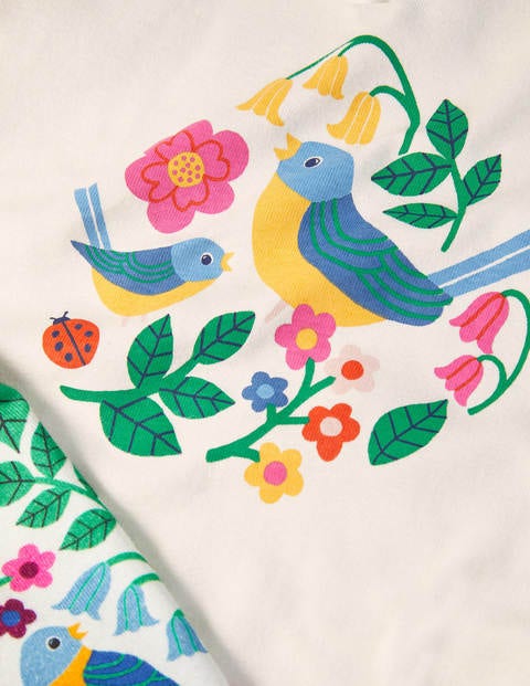 Snug Short John Pyjamas - Ivory Garden Birds Snug Short John Pyjamas - Ivory Garden Birds