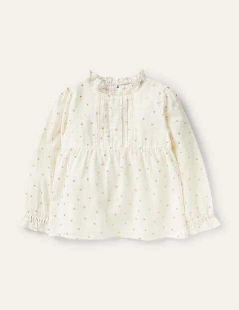 Frill Detail Woven Top - Ivory Gold Confetti Spot Frill Detail Woven Top - Ivory Gold Confetti Spot