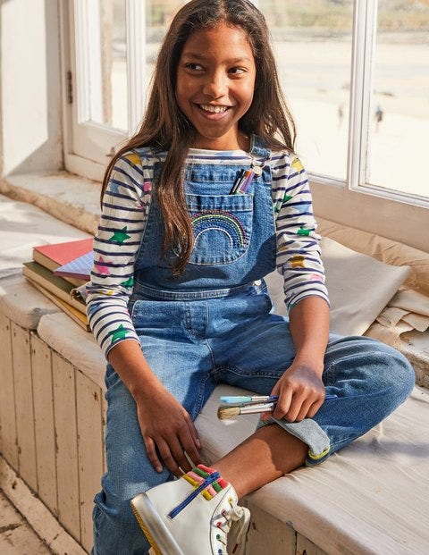 Fun Overalls - Light Vintage Denim Rainbow Fun Overalls - Light Vintage Denim Rainbow