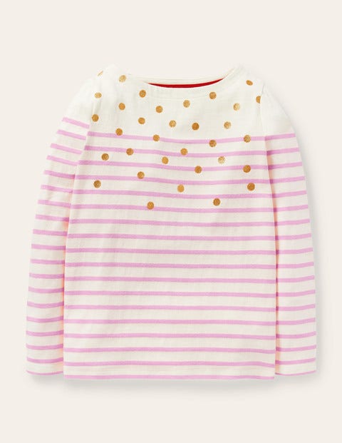 Alltagstaugliches Bretonshirt - Naturweiß/Lila, Goldtupfen Alltagstaugliches Bretonshirt - Naturweiß/Lila, Goldtupfen