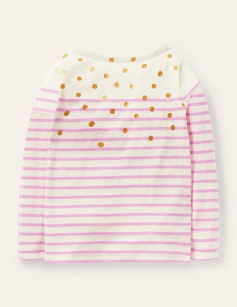 Alltagstaugliches Bretonshirt - Naturweiß/Lila, Goldtupfen Alltagstaugliches Bretonshirt - Naturweiß/Lila, Goldtupfen