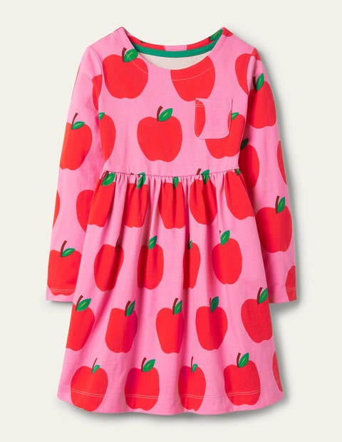 Long Sleeve Fun Jersey Dress - Bright Pink Petal Apples Long Sleeve Fun Jersey Dress - Bright Pink Petal Apples