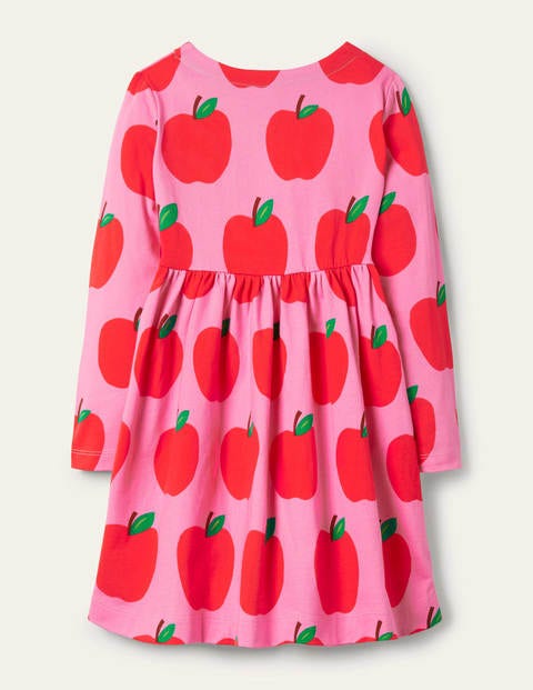 Long Sleeve Fun Jersey Dress - Bright Pink Petal Apples Long Sleeve Fun Jersey Dress - Bright Pink Petal Apples