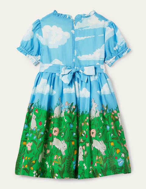 Frill Neck Woven Dress - Multi Bunny Scene Frill Neck Woven Dress - Multi Bunny Scene