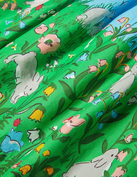 Frill Neck Woven Dress - Multi Bunny Scene Frill Neck Woven Dress - Multi Bunny Scene