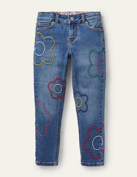 Flower Stitch Slim Fit Jeans - Mid Vintage Denim Flower Stitch Slim Fit Jeans - Mid Vintage Denim
