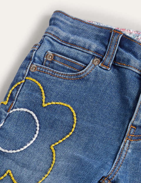 Flower Stitch Slim Fit Jeans - Mid Vintage Denim Flower Stitch Slim Fit Jeans - Mid Vintage Denim