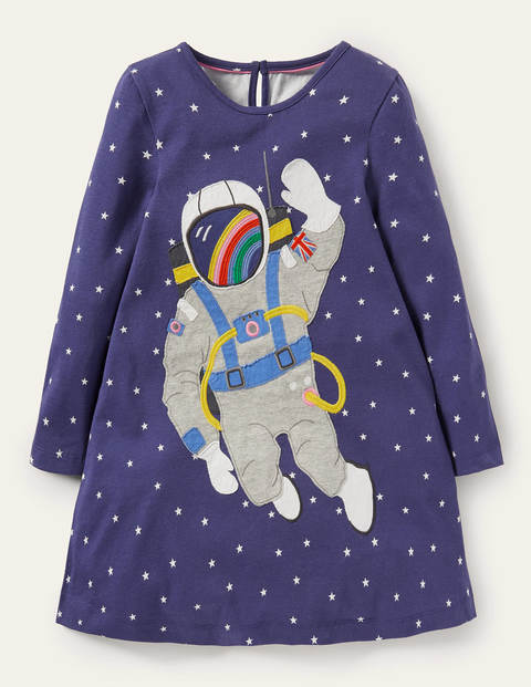 Big Appliqué Jersey Dress - Starboard Blue Space Scene Big Appliqué Jersey Dress - Starboard Blue Space Scene