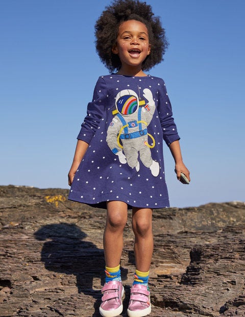 Big Appliqué Jersey Dress - Starboard Blue Space Scene Big Appliqué Jersey Dress - Starboard Blue Space Scene
