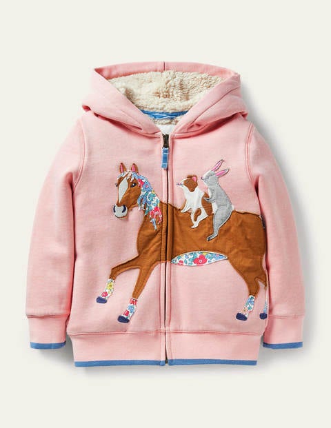 Fun Shaggy-lined Hoodie - Boto Pink Horse